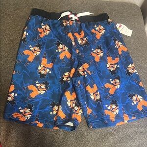 Kids Swim Trunks with Cartoon Print - Blue and Orange